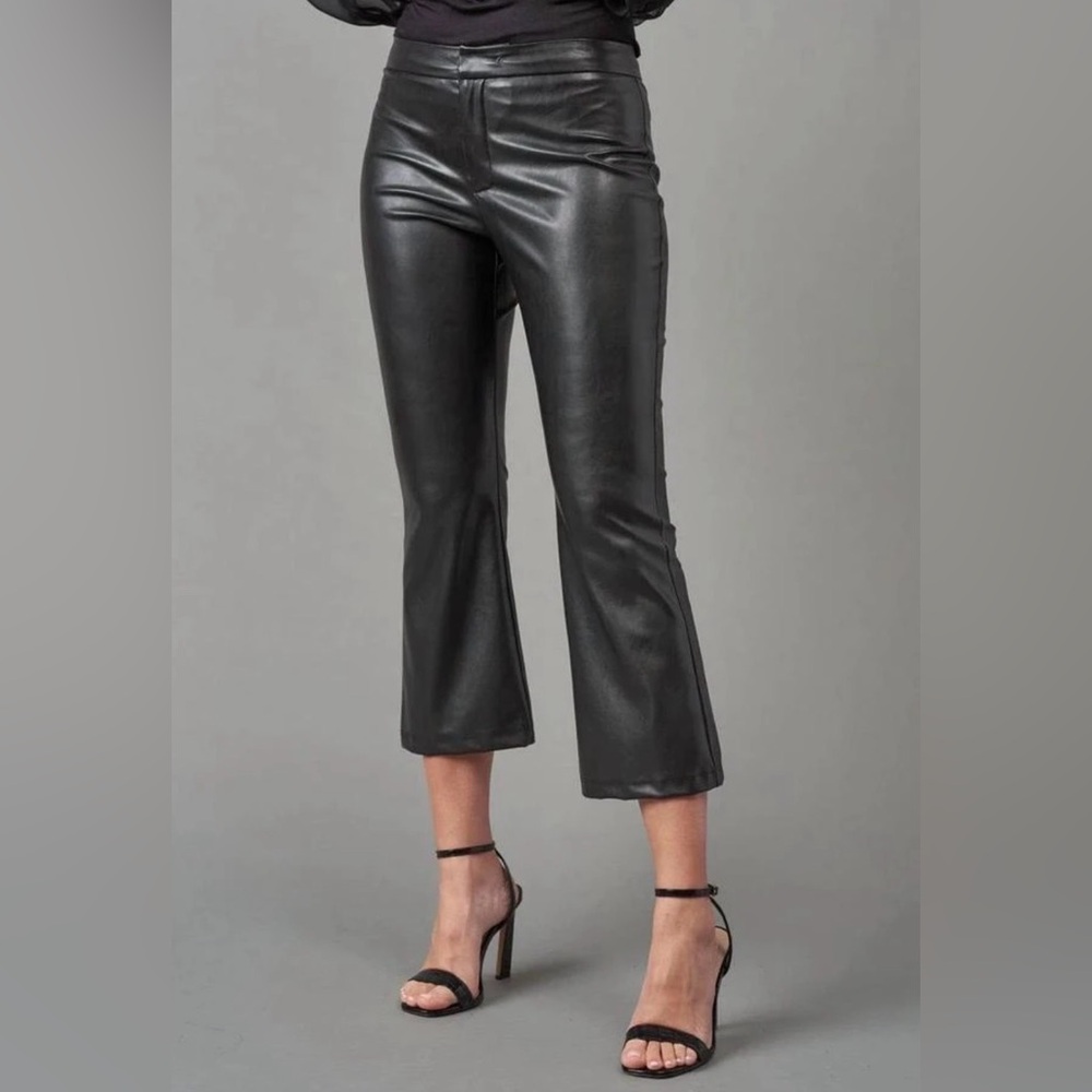 Lola and Sophie Vegan Faux Leather Cropped Black Pants Stretch Trousers Size 2